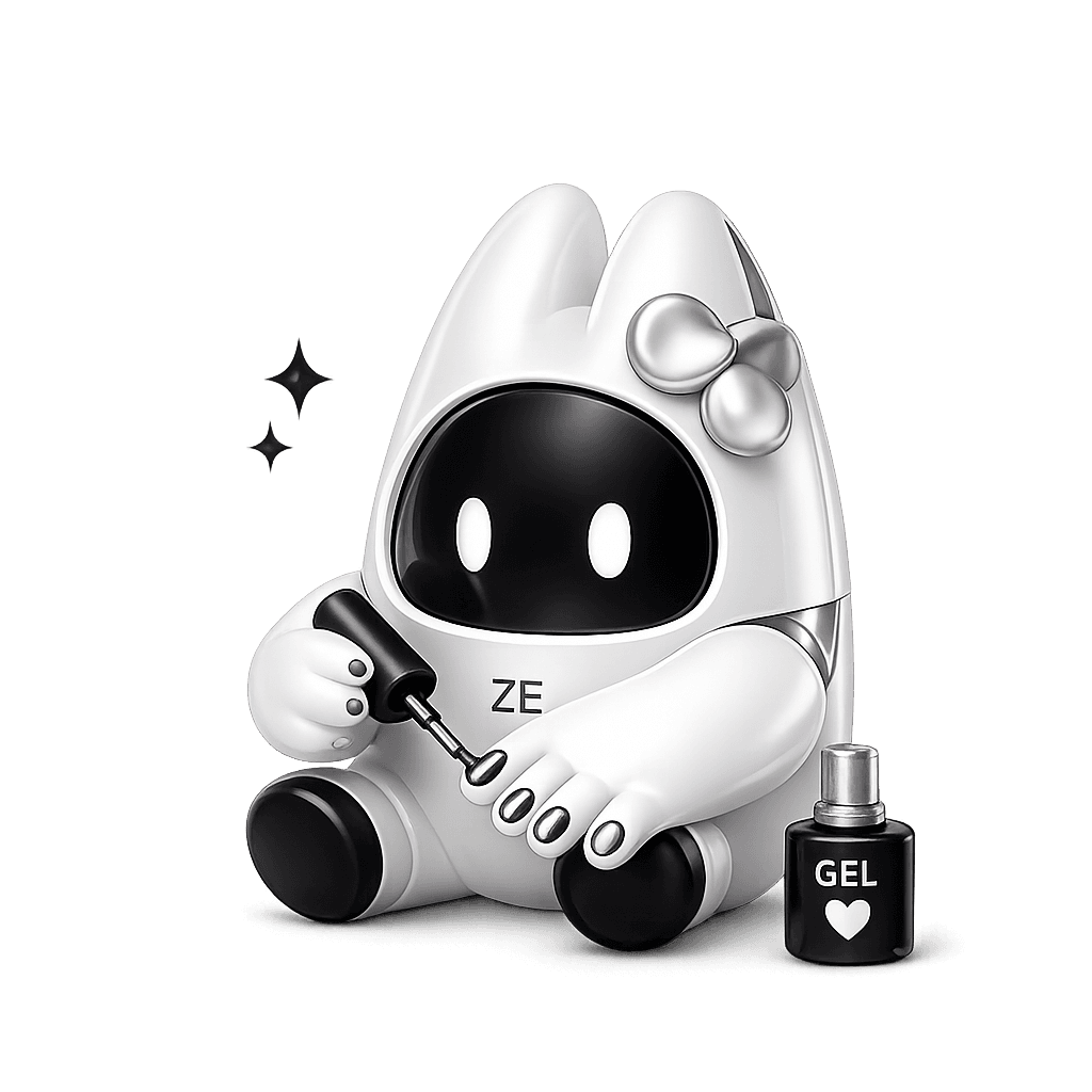 ZE NAILS black and white nail robot mascot